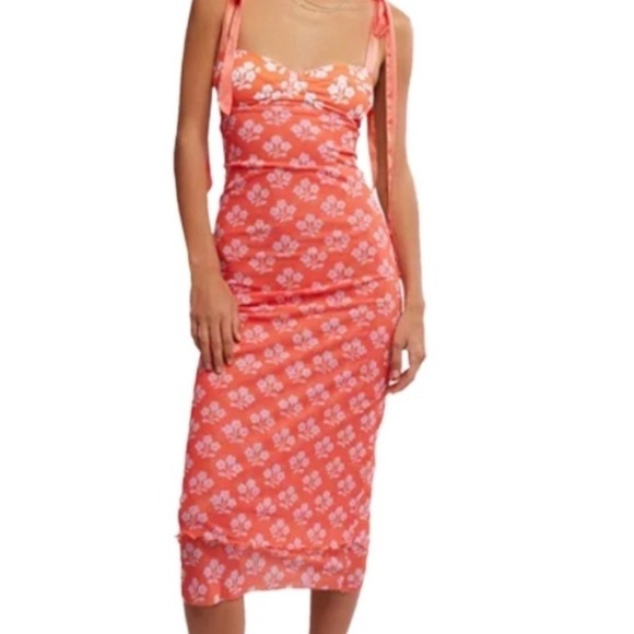 We The Free Dresses & Skirts - NWT Free People Printed Got Glam Slip Midi Dress XS Coral Orange Pink Floral